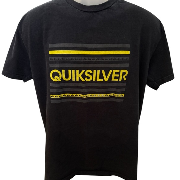 QUIKSILVER Black & Yellow Stripes Tee Shirt Men L Large Regular Fit - Picture 1 of 6